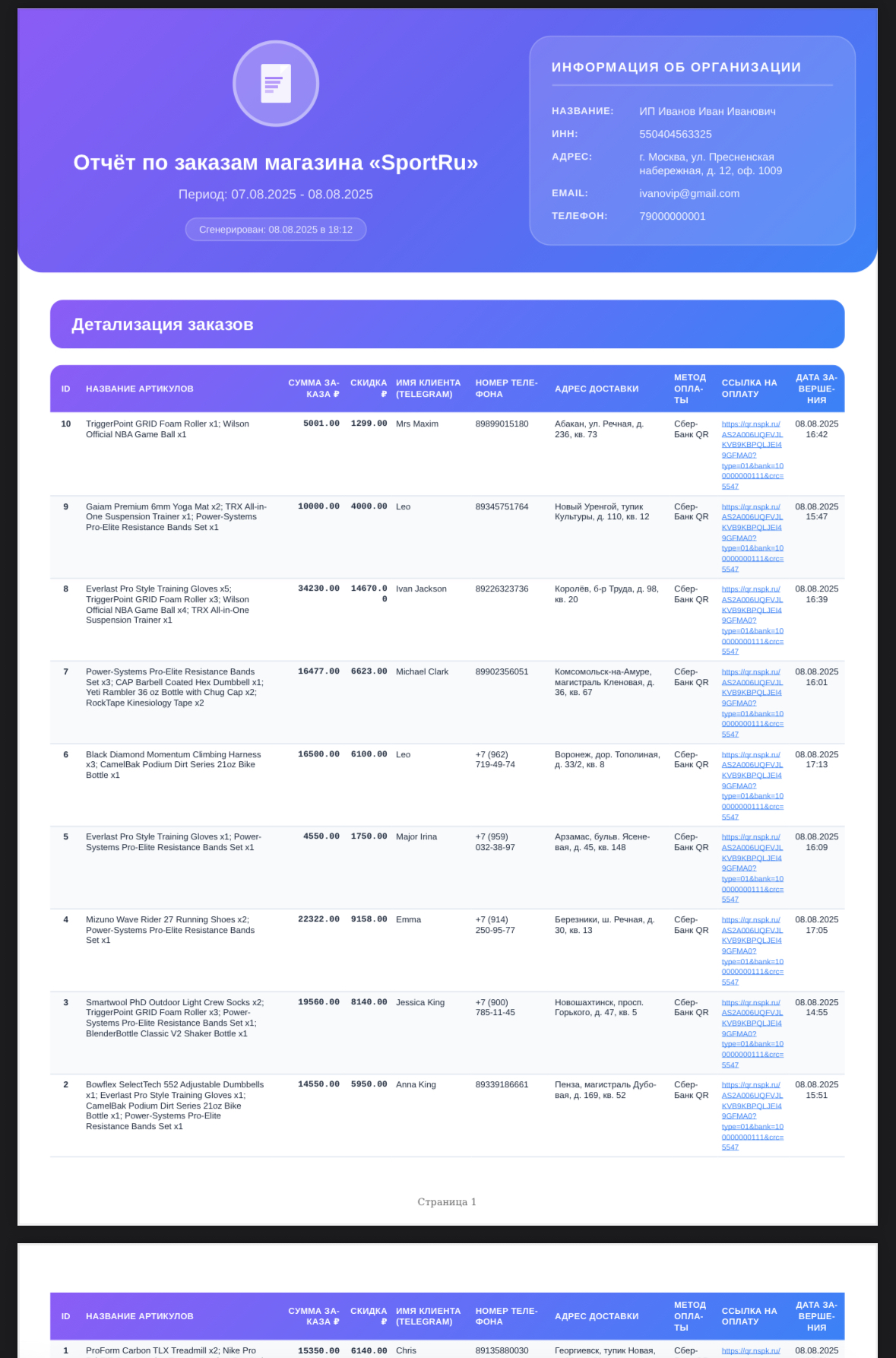 Выгрузка отчетности